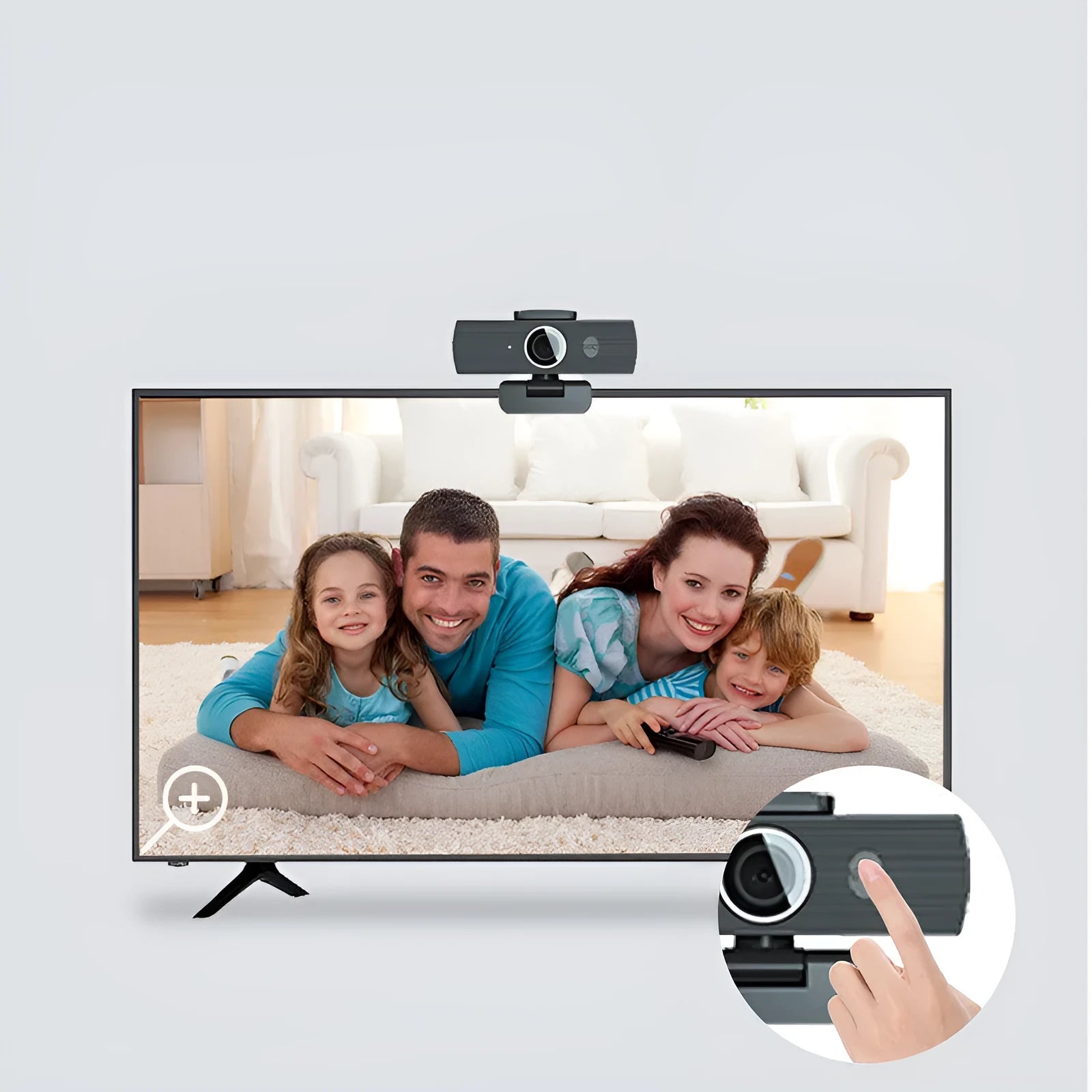 Black USB computer webcam with magnetic privacy cover, 8MP resolution, for video conferences