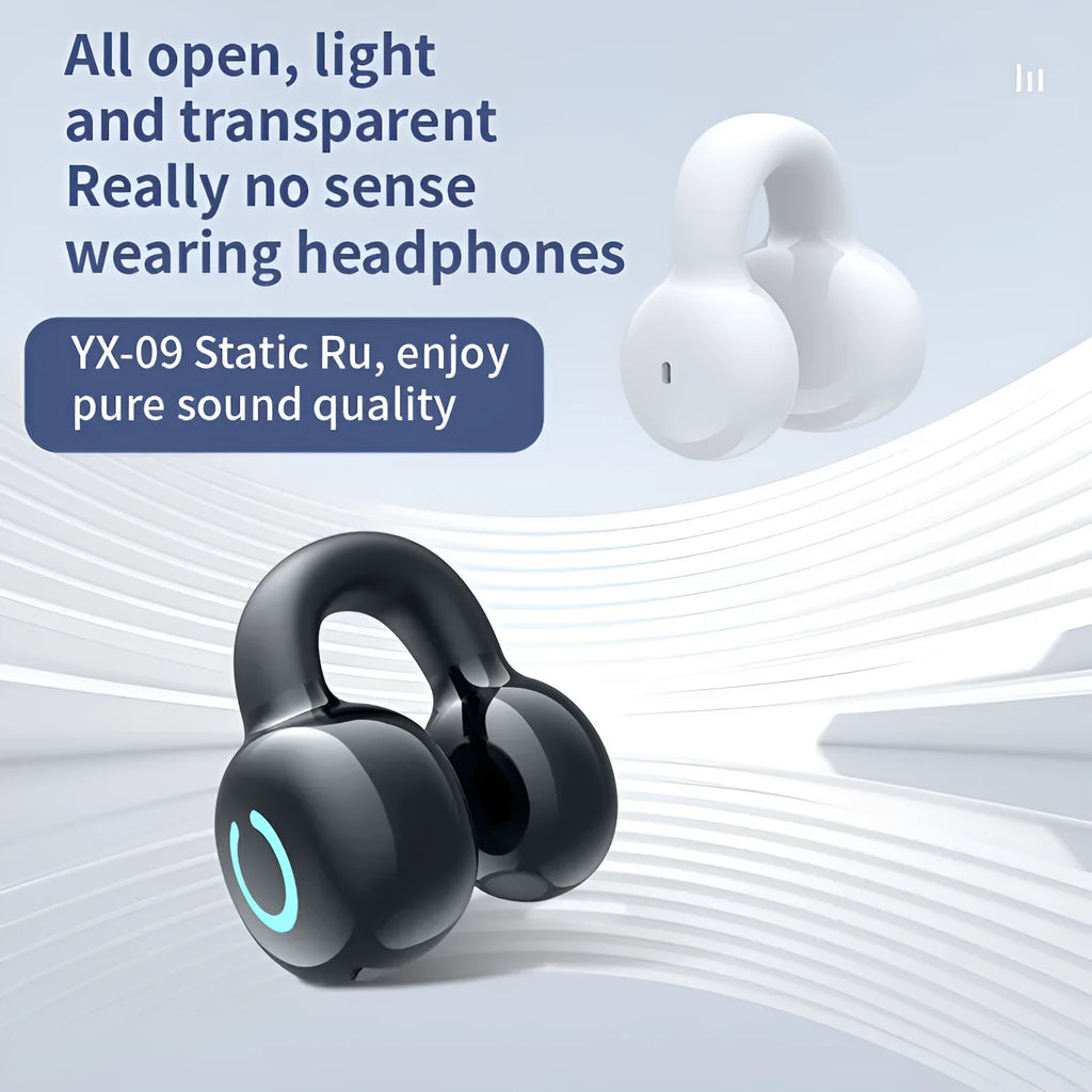 Clip-on Bluetooth headset YX03 in black silicone with simple style clip design for calls and music.