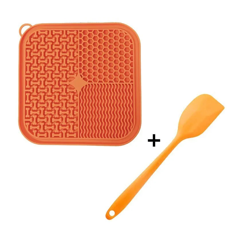 Blue silicone dog licking mat with suction cups on back, textured surface for slow feeding.