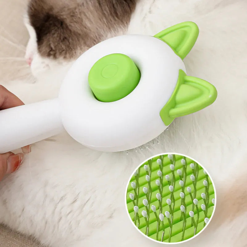Self-cleaning pet grooming comb with massage function in greenish white or orange white colour options