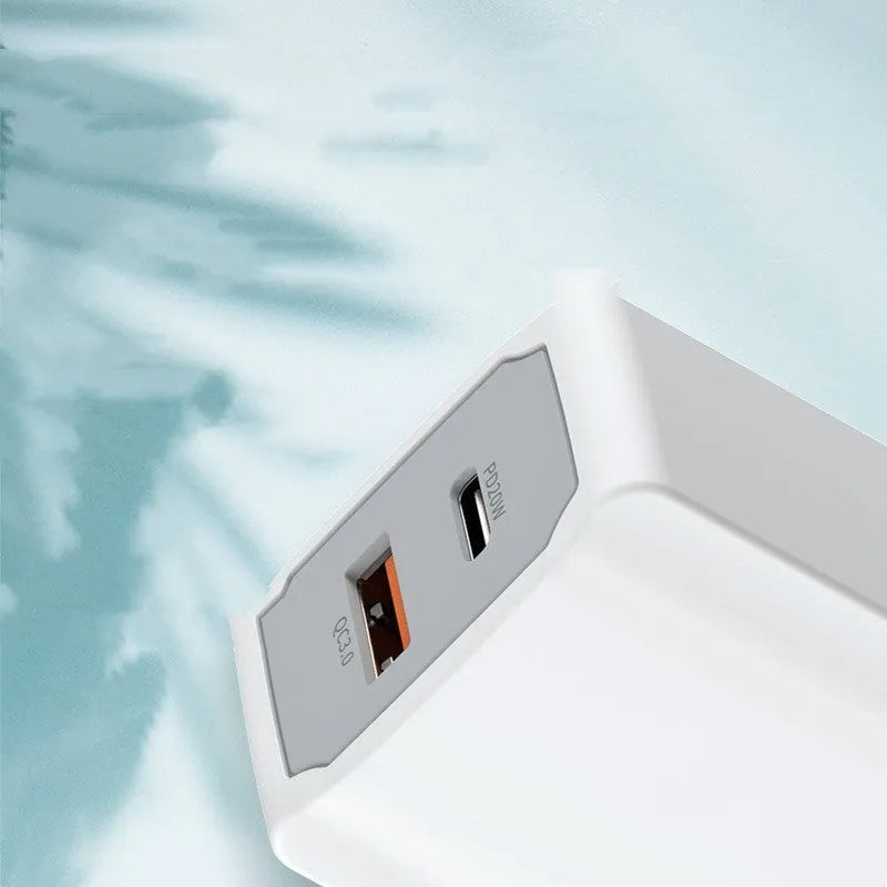 White phone charger set with European fast charging and fireproof ABS PC construction