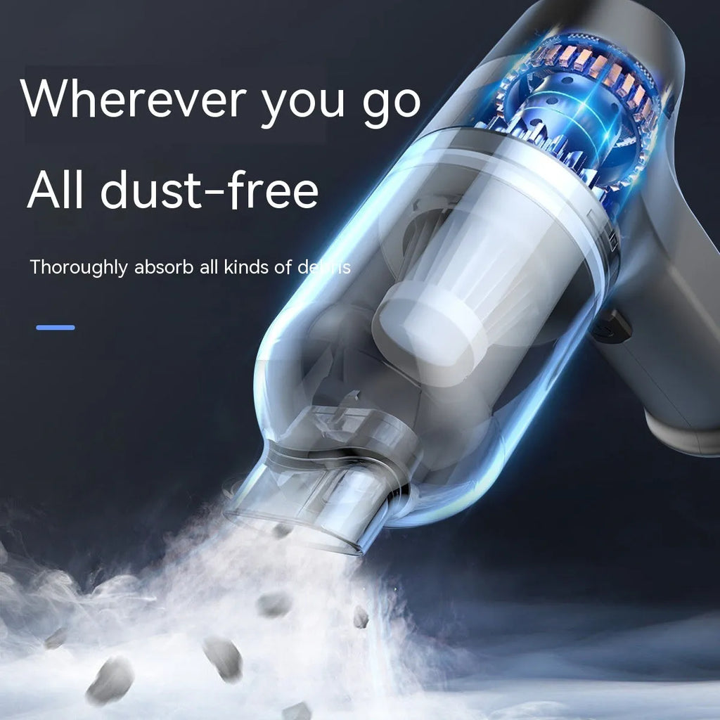 Wireless handheld car vacuum cleaner with attachments including brushes and nozzles for interior cleaning