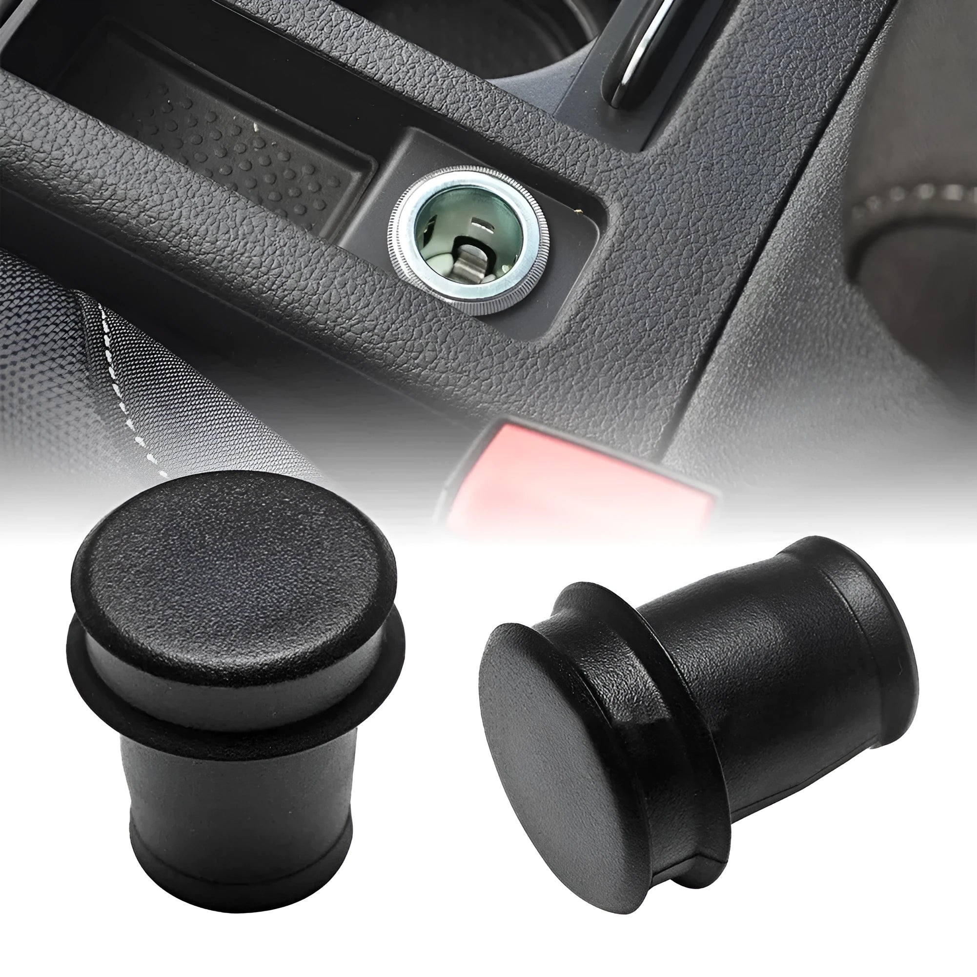 Black PVC car cigarette lighter dust plug measuring 33cm long