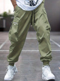 Men's tapered casual polyester trousers in khaki, American retro style