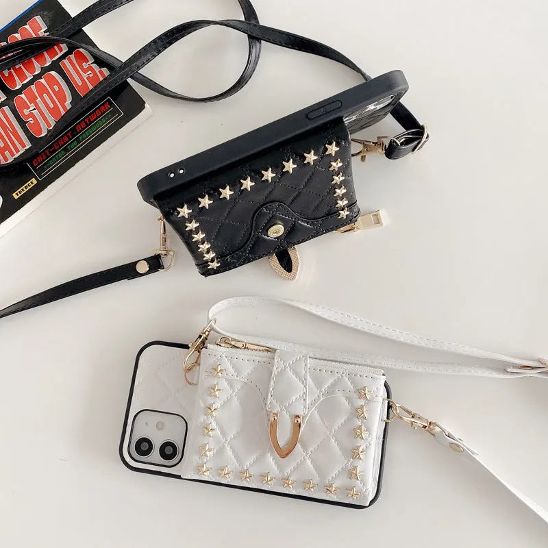 Imitation leather flip wallet phone case for iPhone with card holder in black