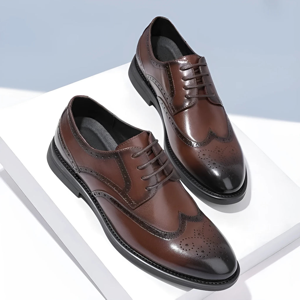 Men's black and brown brogue leather shoes for business formal office wear