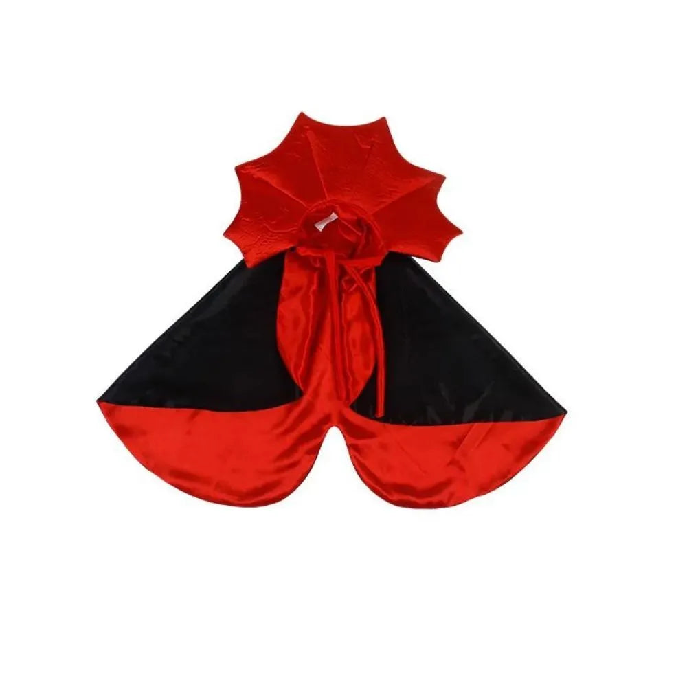 Vampire cloak Halloween costume for a small dog or cat showing sizes S, M, L with back length measurements.