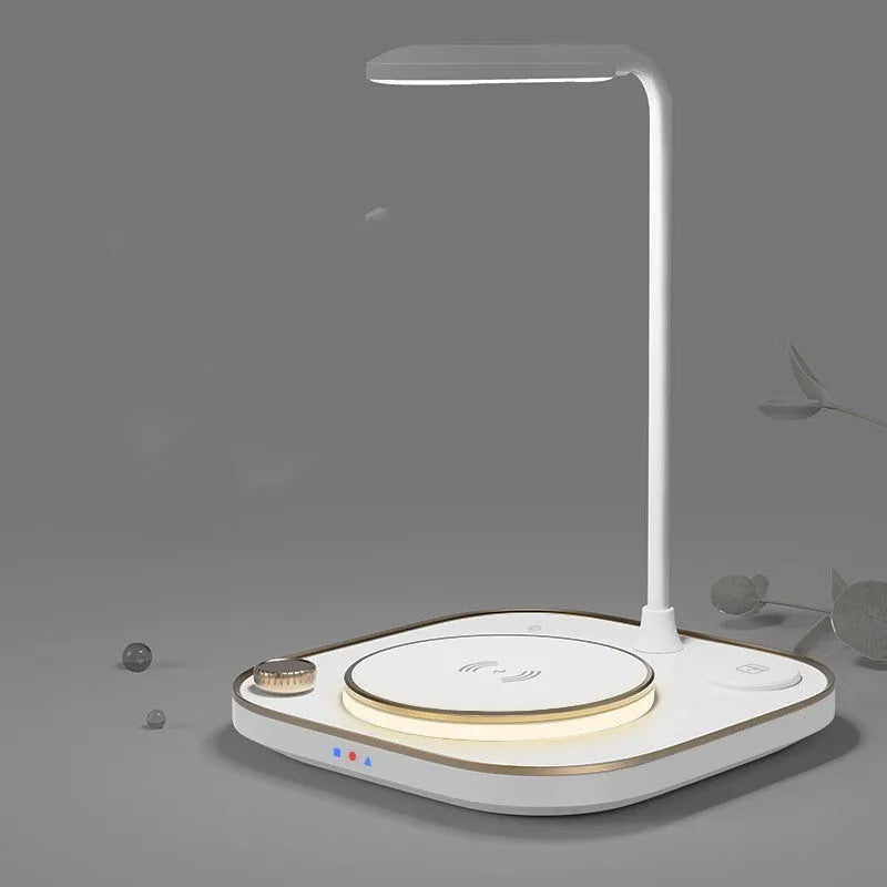 Three-in-one wireless magnetic charger with 15W fast charging and desk lamp in black, green or white