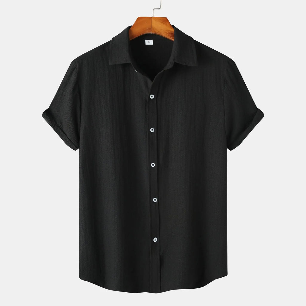 Casual short-sleeved men's cardigan shirt in polyester fabric available in multiple colours