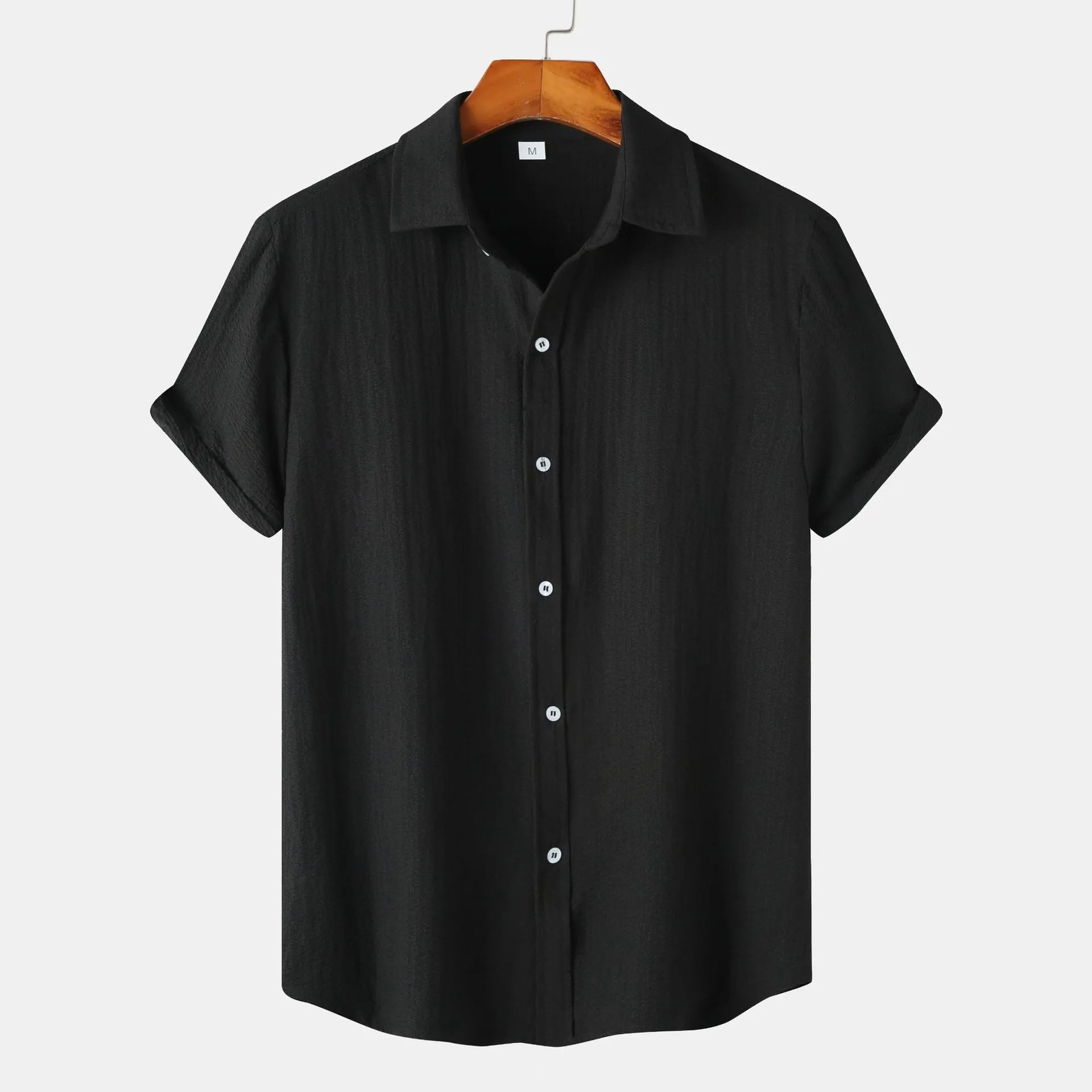 Casual short-sleeved men's cardigan shirt in polyester fabric available in multiple colours