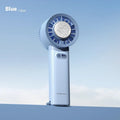 White handheld turbo fan with touch controls, showing compact duct design for personal cooling.