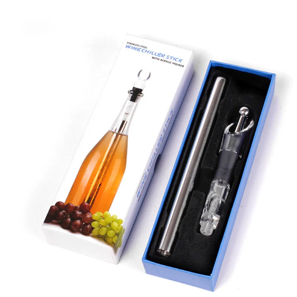 Stainless steel wine chilling rod with acrylic pourer, total length 32cm