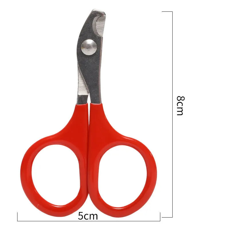 Pet nail clippers with stainless steel blades and a coloured plastic and rubber anti-slip handle.