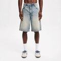 Men's loose fit straight leg jeans in light blue cotton denim with traditional non-stretch construction