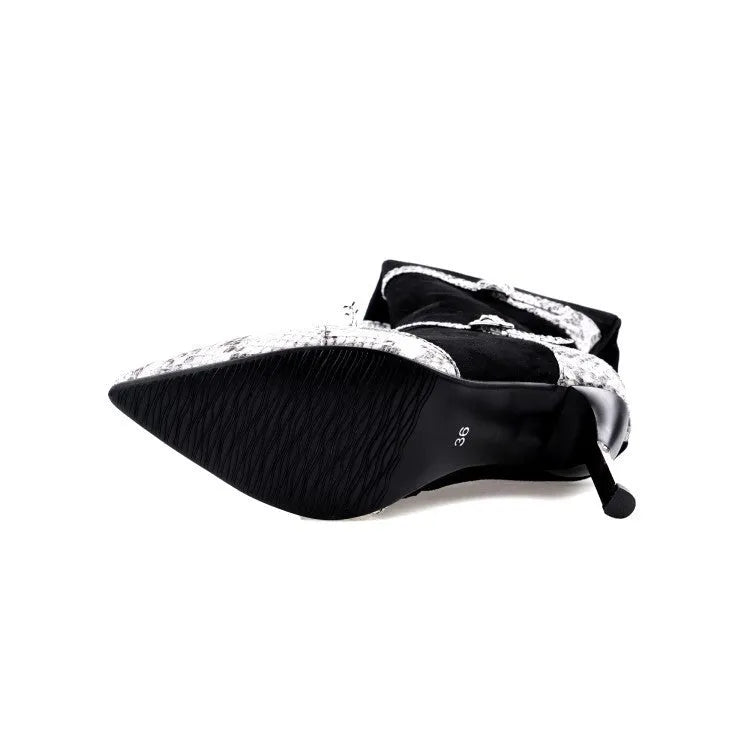 Women's knee-high black boots with thin 9cm heels and pointed toe design
