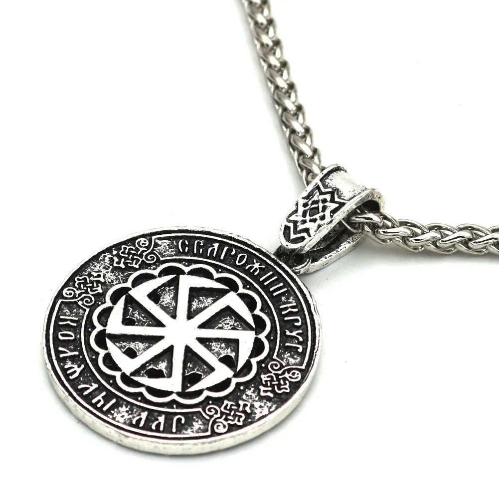 Lunavin ODing logo pendant necklace on a snake bones chain with an antique silver finish.