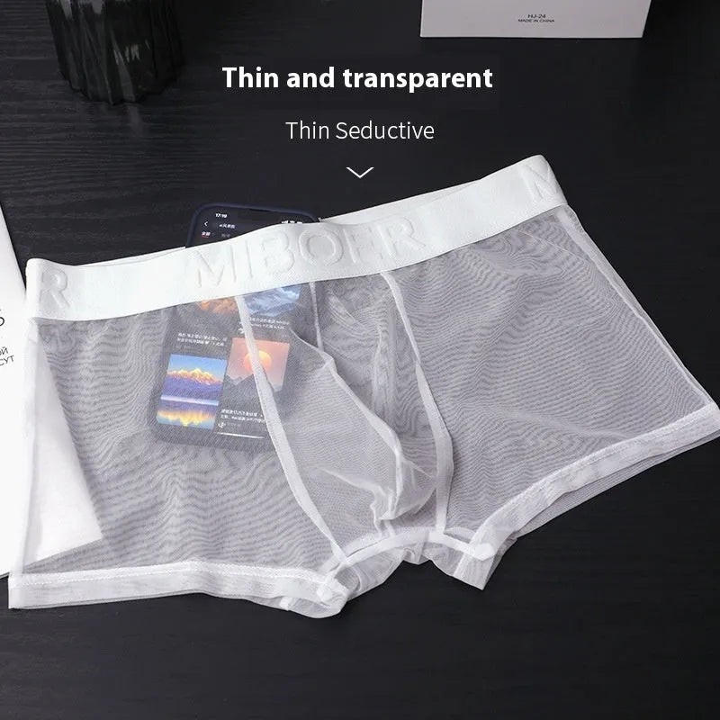 Men's thin polyester boxers in black, white, blue, skin, green and pink colours