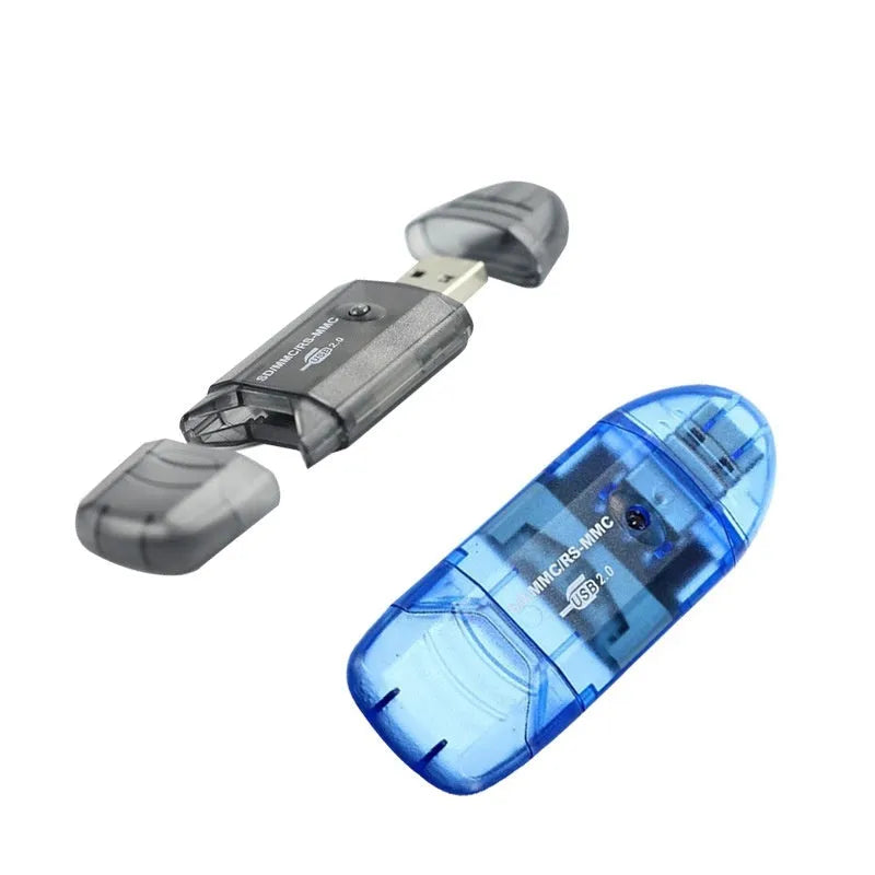 Transparent plastic USB card reader with optional LED light on a desk