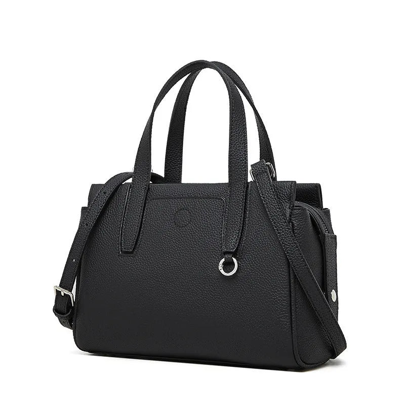 Genuine leather crossbody bag in horizontal square suitcase shape with shoulder strap