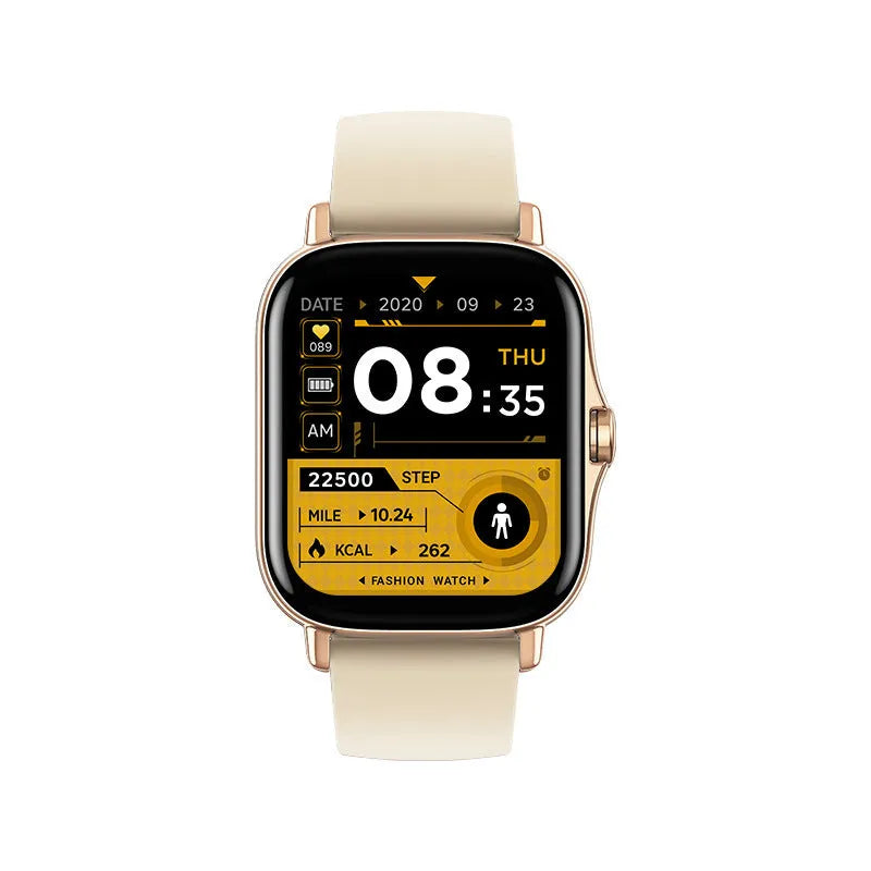 GT20 smartwatch with alloy case and silicone band showing health metrics on its 1.75-inch screen.