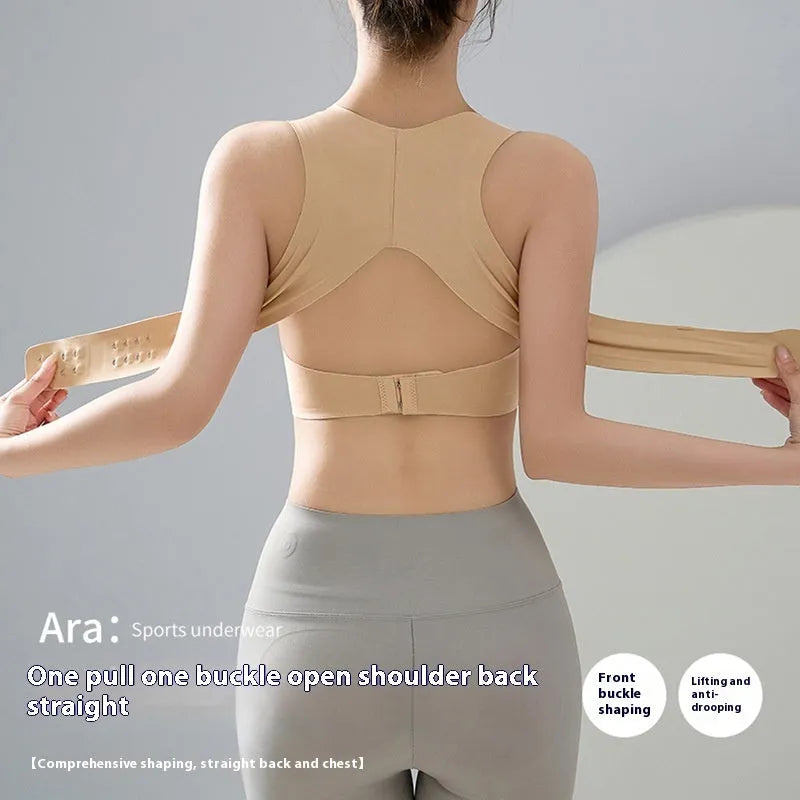 Front buckle sports bra with double shoulder straps and back shaping design for yoga
