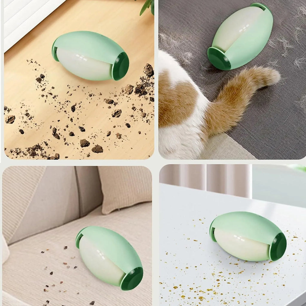 Green and white washable reusable gel lint roller balls for portable pet hair removal.