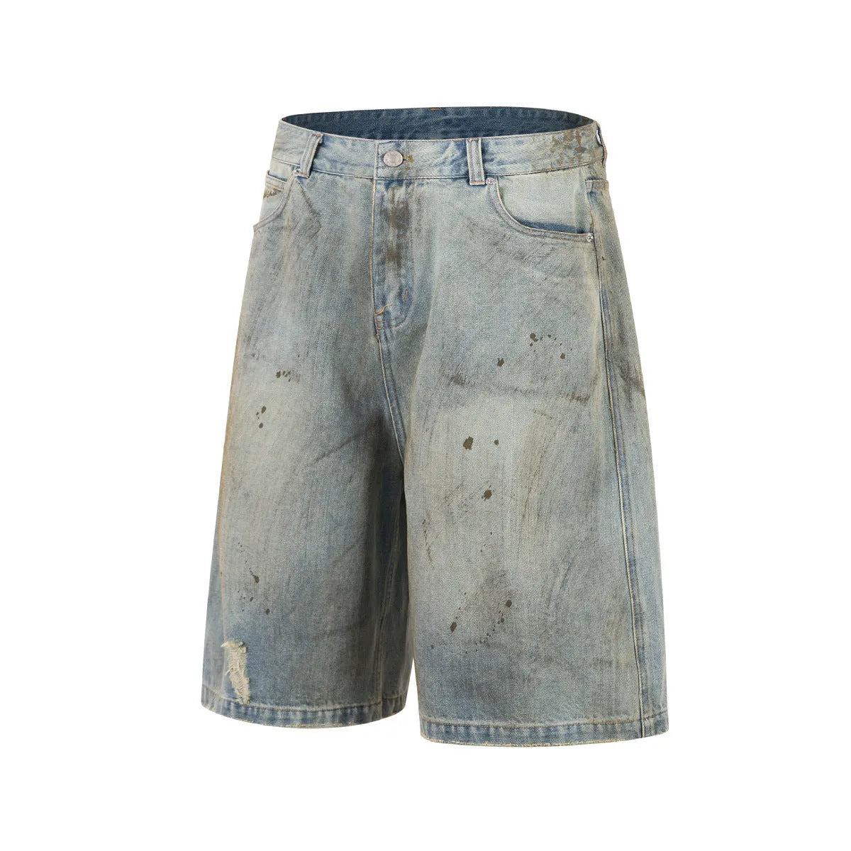 Pu Shuai cropped washed blue denim trousers with straight leg and zipper fly
