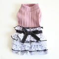 Polka dot and lace princess cake dress for a small dog or cat in taro purple, charcoal black, or iced coffee colour.