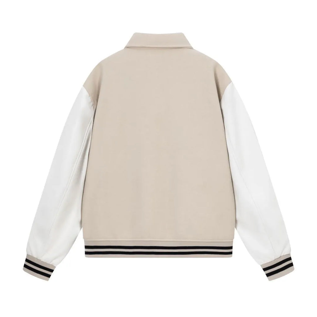 Women's apricot embroidered bone stitch wool jacket with long sleeves for autumn winter.