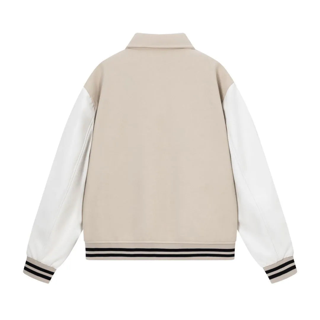 Women's apricot embroidered bone stitch wool jacket with long sleeves for autumn winter.
