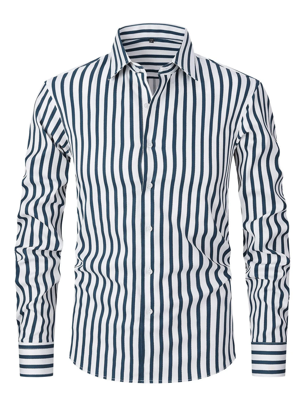 Men's slim fit striped long sleeve business shirt in a blue stripe colour.