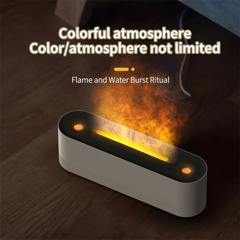 Black or white flame air humidifier and aroma diffuser with LED lights and water mist