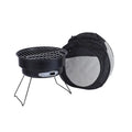 Compact metal folding round ice stove grill with legs, mesh, and carry bag for outdoor cooking.
