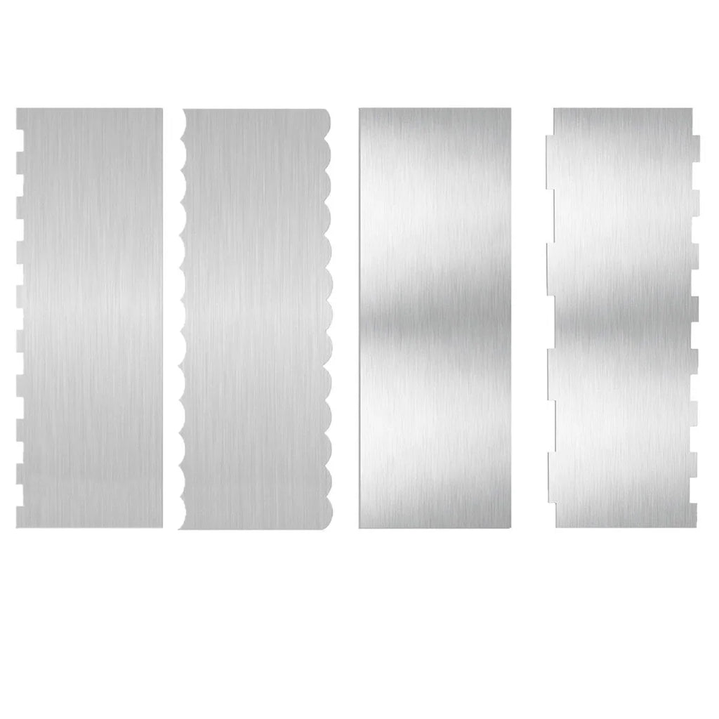 Stainless steel cream scraper with polygon pattern for textured cake decorating