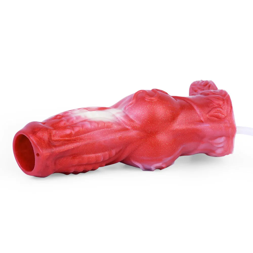 Water spray silicone exotic condom toy set with syringe and airbag components in M and L sizes.