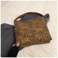 Women's leopard print large capacity horizontal square PU shoulder bag in brown and leopard coffee tones