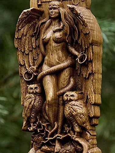 Detailed resin Greek goddess statue for altar or garden display.
