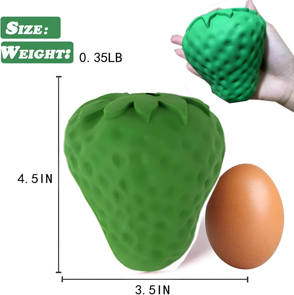 Green strawberry dog chew toy made from natural rubber with bamboo fibre on a white background