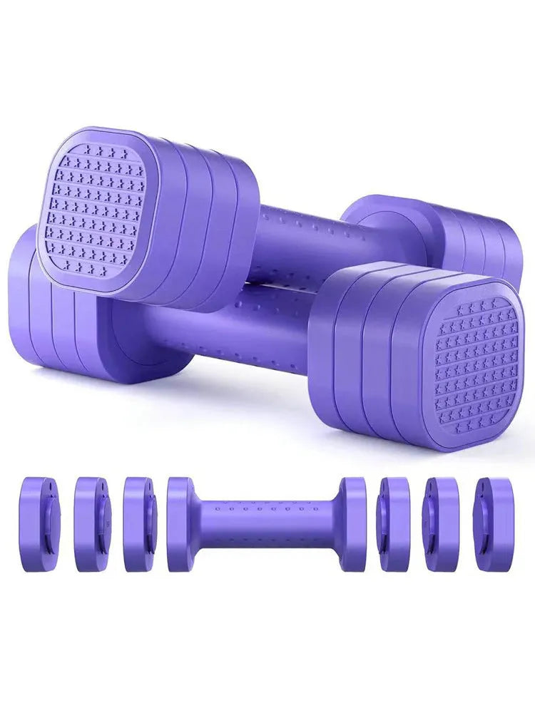 Pink and black detachable slim fit dumbbell set for women's fitness on a grey background.