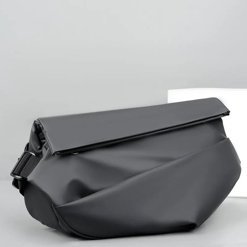 Grey PU leather crossbody sling bag with internal phone and document pockets