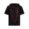 Black men's hooded short-sleeved T-shirt with sequin decoration loose fit