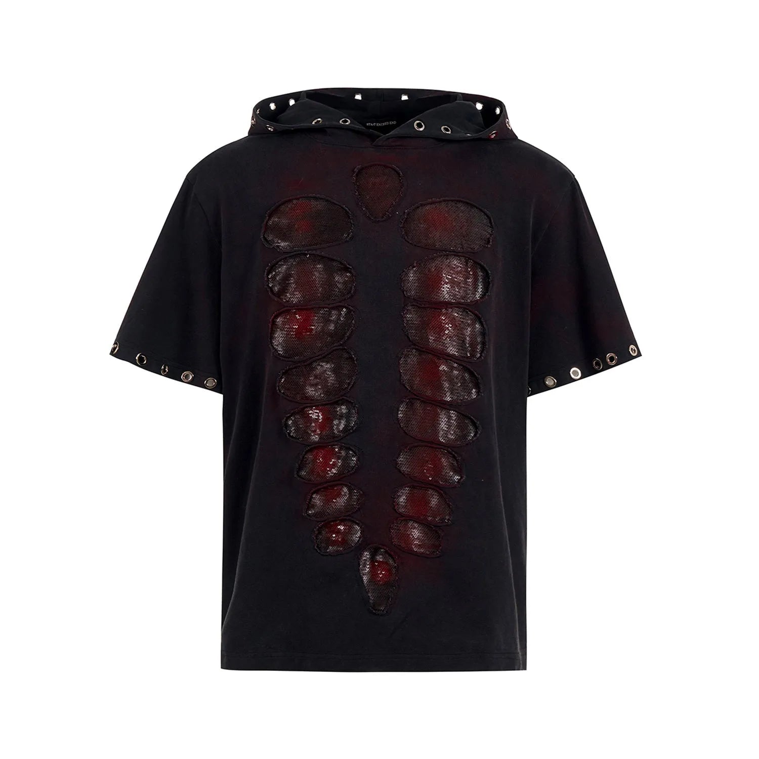 Black men's hooded short-sleeved T-shirt with sequin decoration loose fit