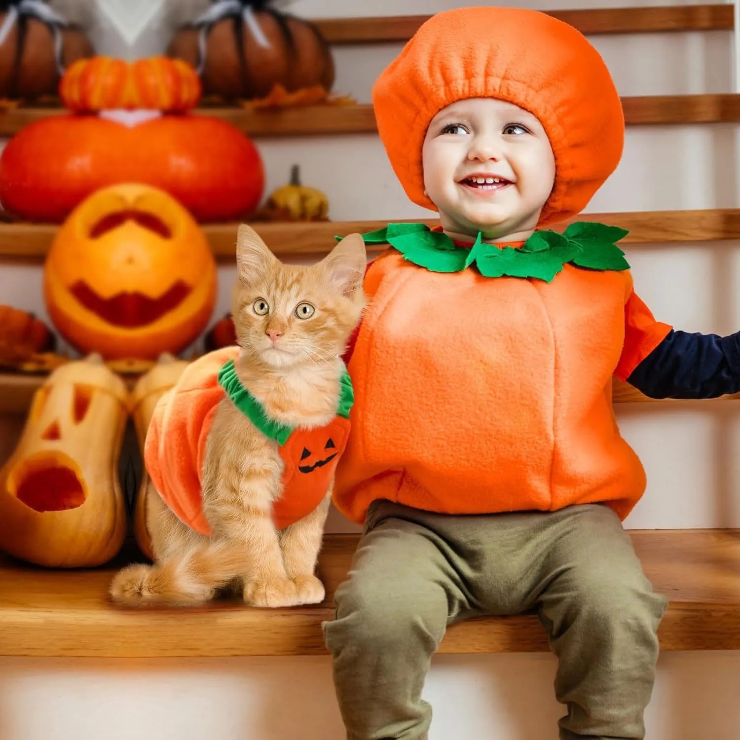 Orange plush pumpkin Halloween costume for small medium dogs and cats on mannequin