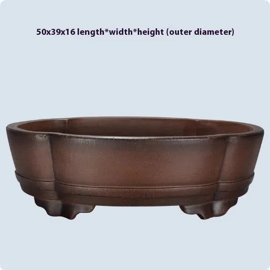 Classical rectangular purple clay bonsai pot for floor or tabletop use.