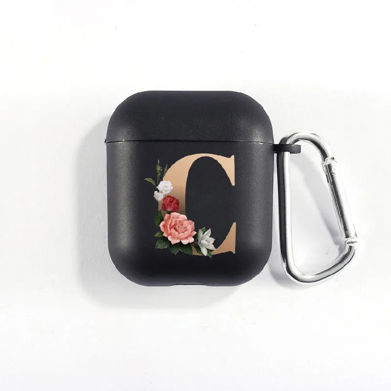 Matte black silicone alphabet AirPods case with dust plug, impact-resistant and anti-fingerprint surface