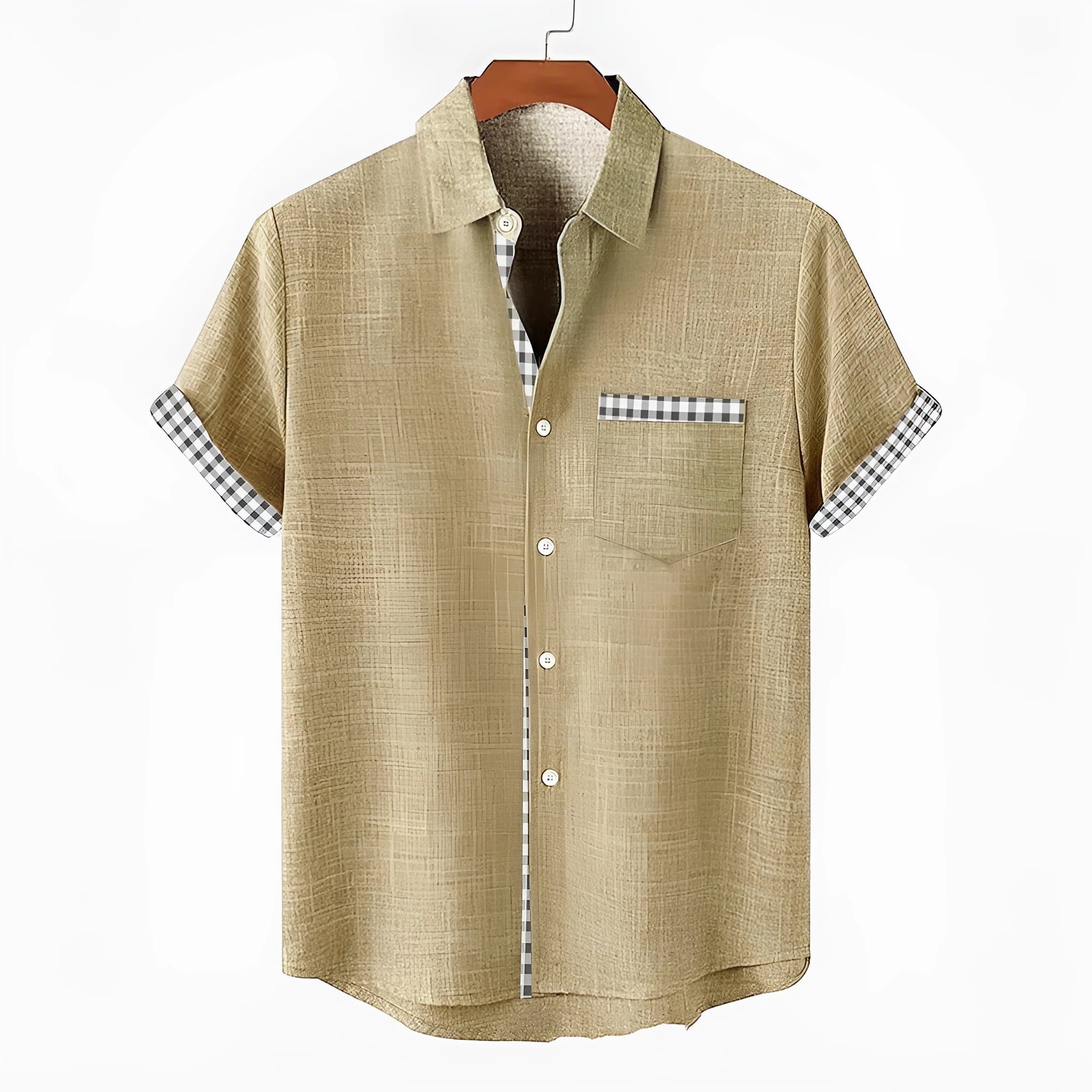 Linen short sleeve casual shirt with ocean fish pattern on lapel, loose fit for teenagers