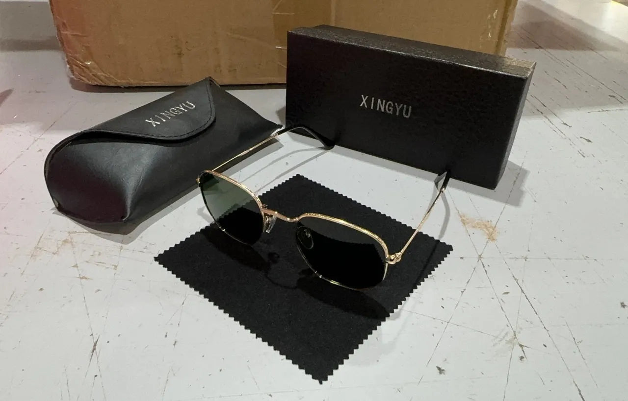 Classic round retro sunglasses for men in black frame with adjustable arms.