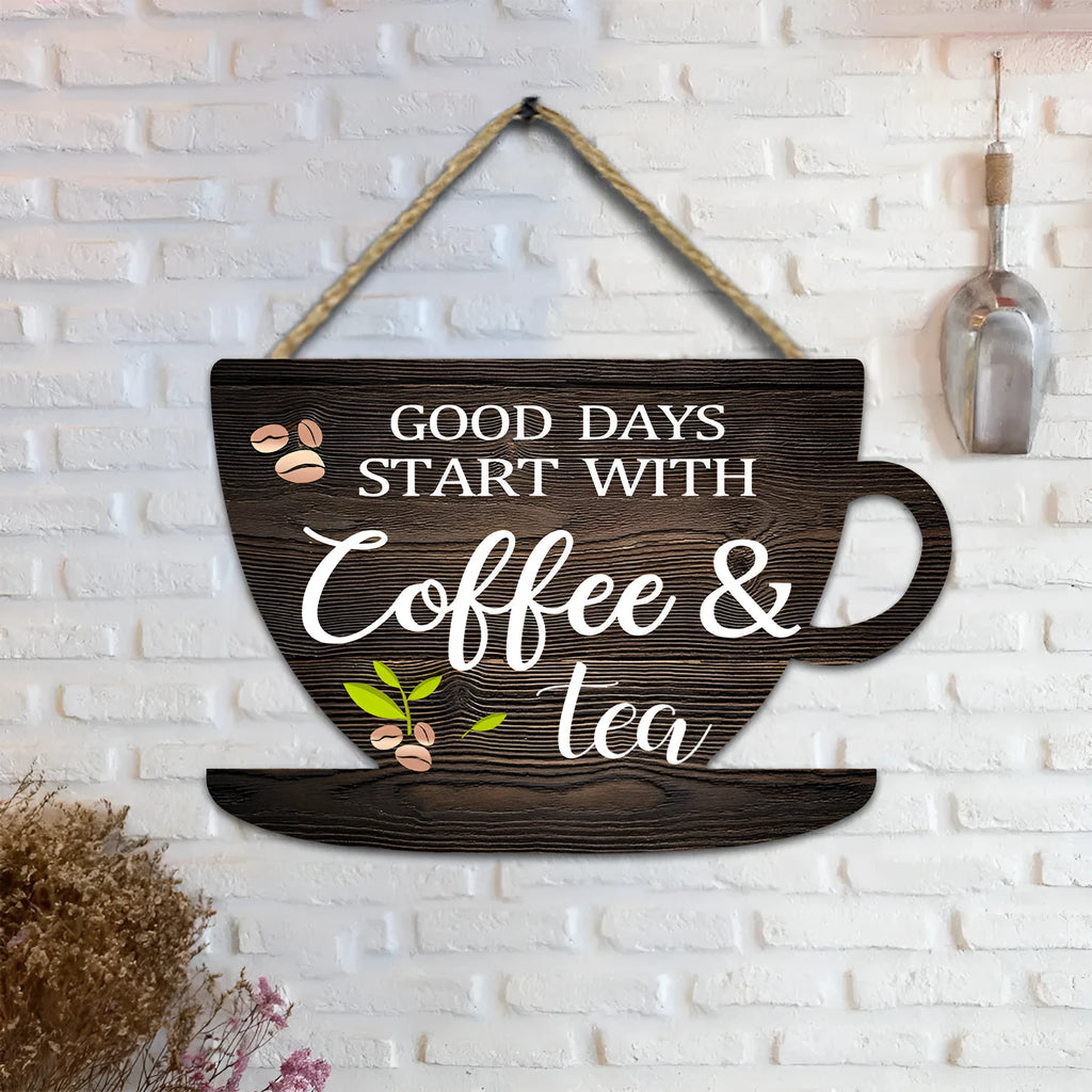 American country retro coffee cup wooden wall hanging plaque UV print 30 by 20 cm for kitchen or restaurant
