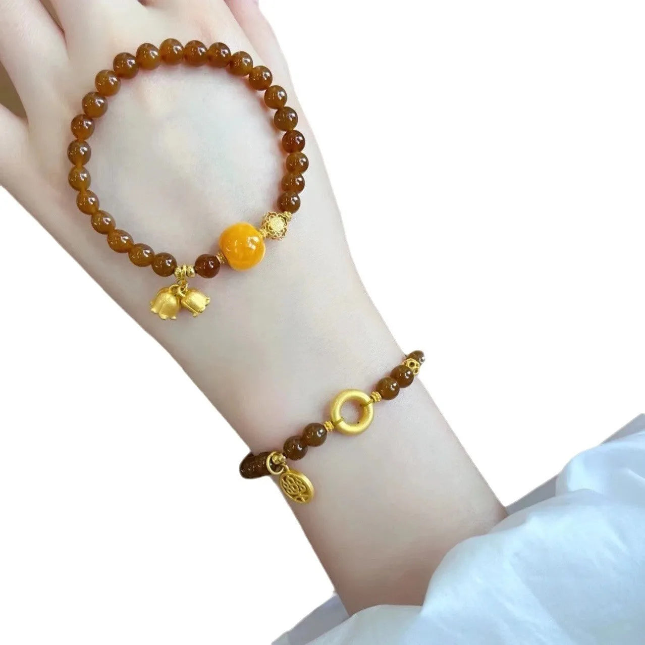 New Chinese style women's floral bracelet with lily design in caramel colour.