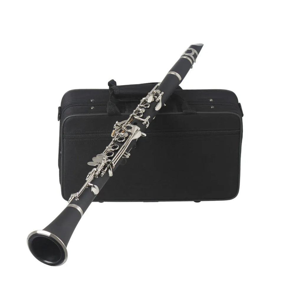 Black Bakelite clarinet with nickel-plated 17-key system for beginner test playing
